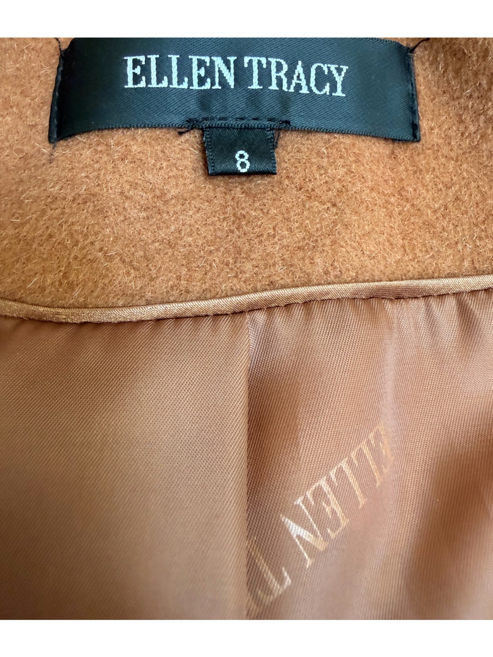 Ellen Tracy Camel Wool-Blend Coat with Smooth Satin Lining - Picture 7 of 9